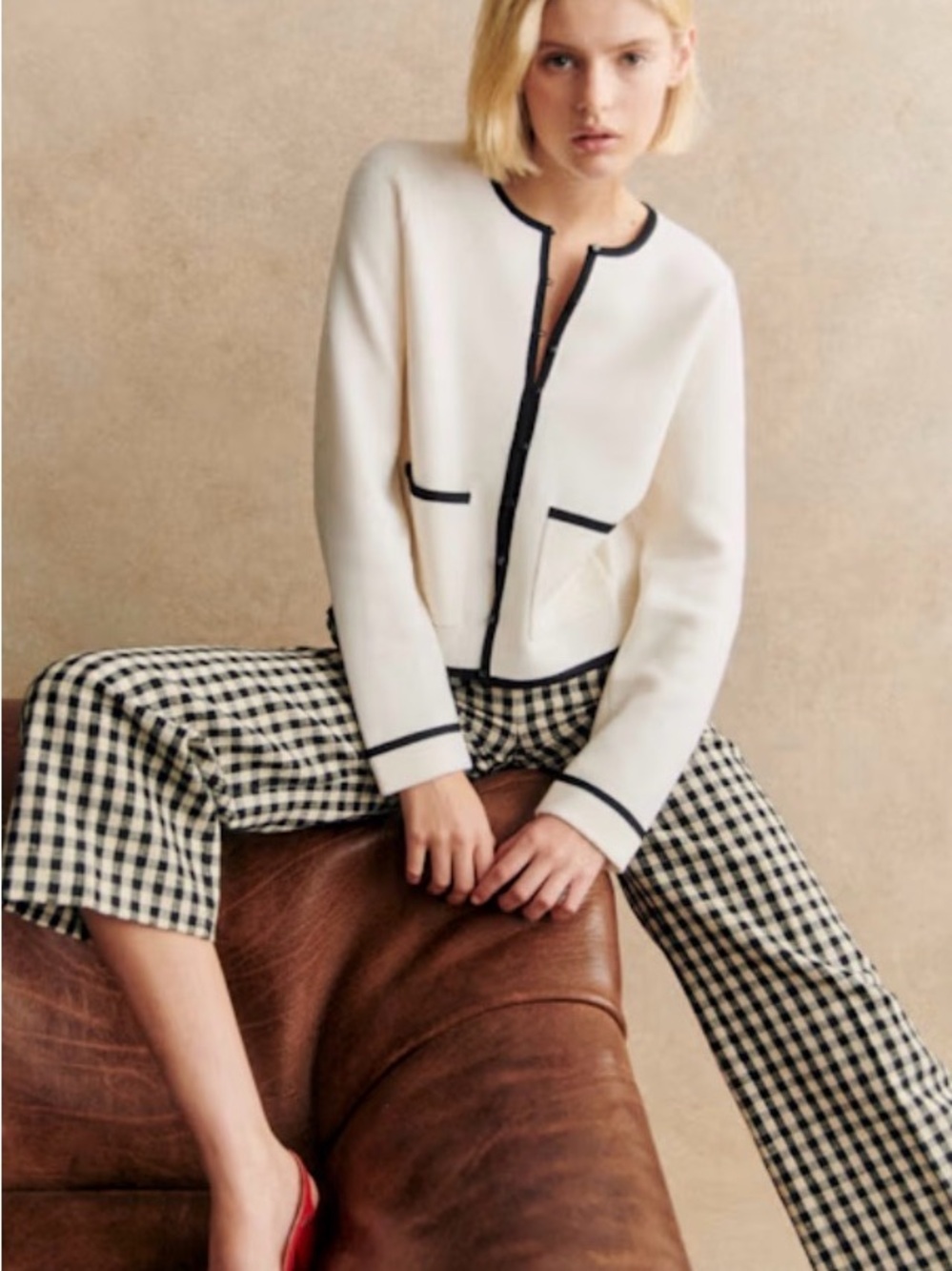 NWT Sezane BRIELLE CARDIGAN Ecru / Black Medium